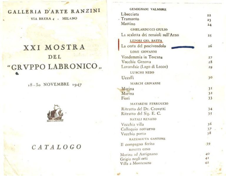 Catalogo della mostra del Gruppo Labronico a Milano anno 1947